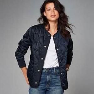 Abercrombie & Fitch quilted jacket blue fleece lined snap button sz lg